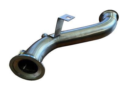 304 stainless steel down pipe for Mercedes C-Class W205, GLC 250, RWD, by Jack Spania Racing, showing polished exhaust part.