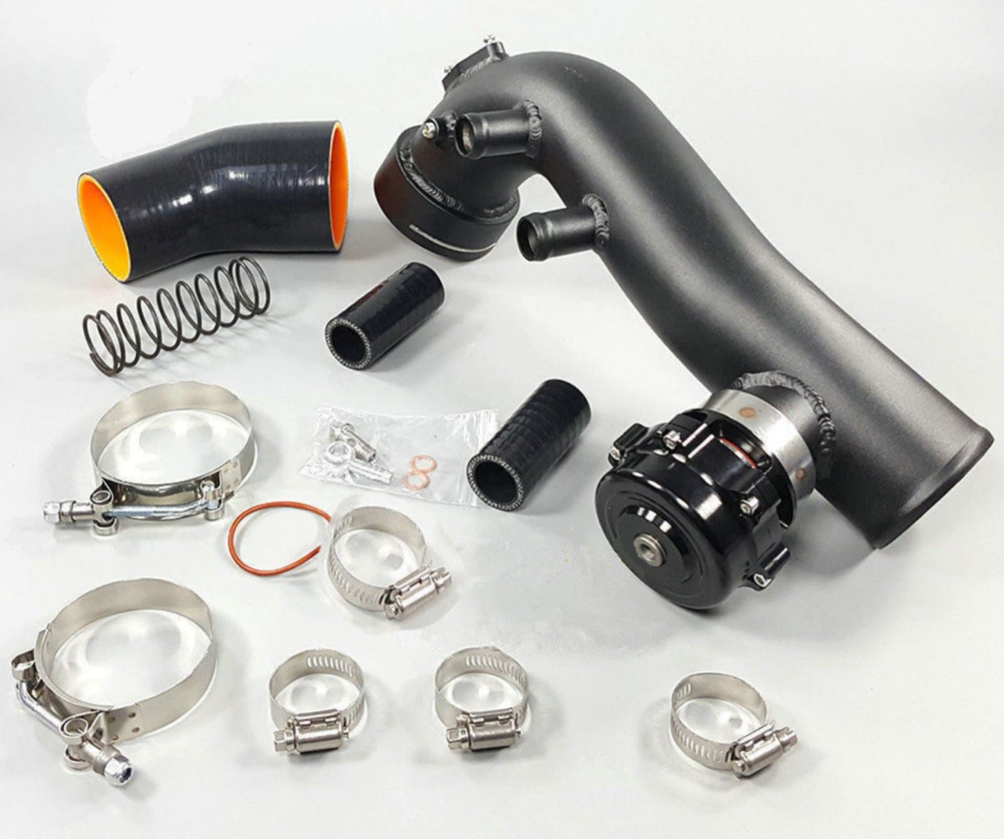 BMW N54 charge pipe kit with 50mm blow off valve, engine parts for 135i, 335i, and 335xi models, by Jack Spania Racing