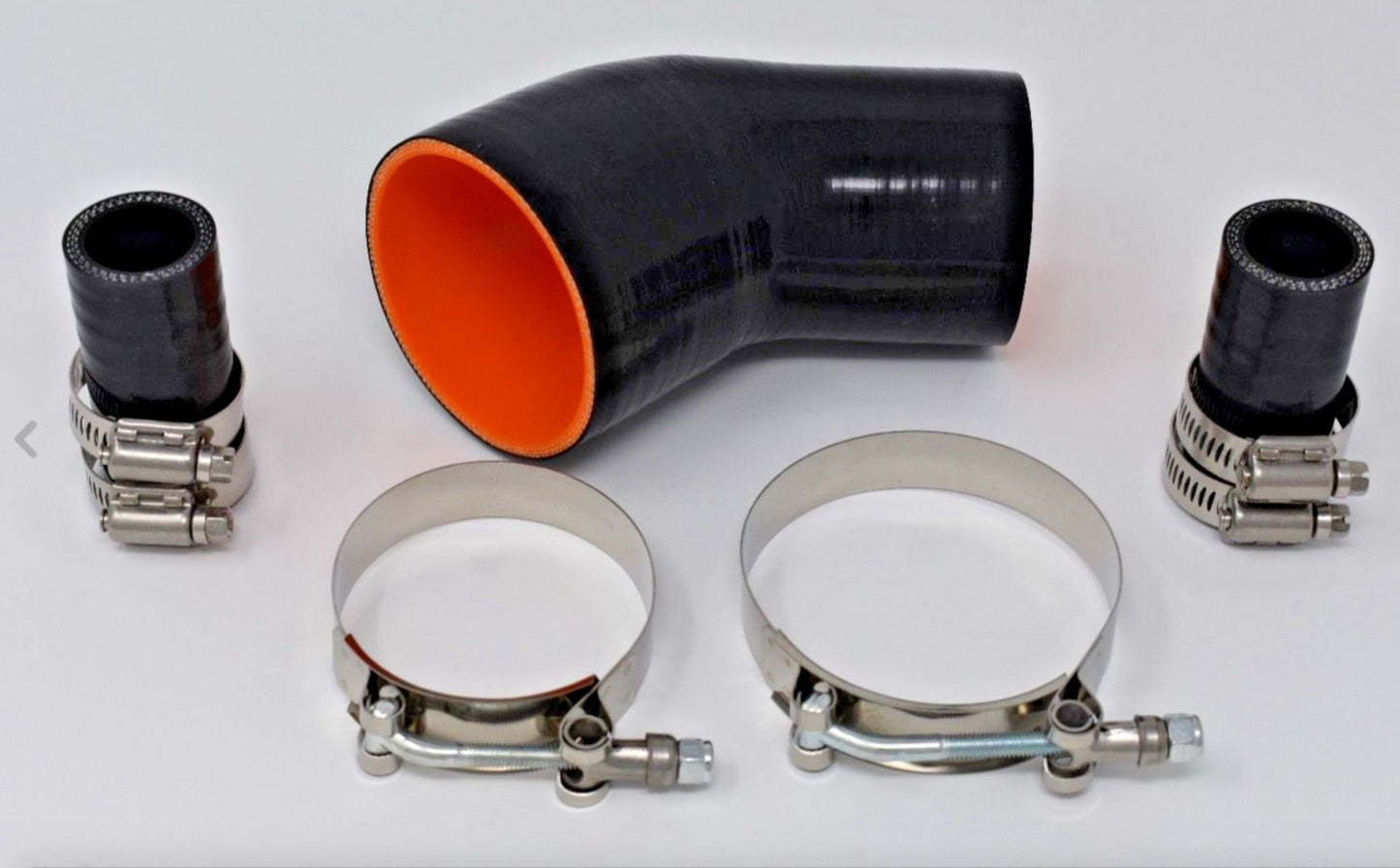 BMW N54 charge pipe kit with 50mm blow-off valve from Jack Spania Racing installed in an engine bay.