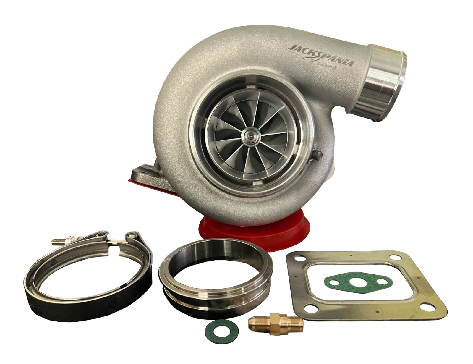 Jack Spania Racing GT3584RS billet wheel turbo with .82 A/R T3/T4 V-band turbine housing, anti-surge design, engine performance part.