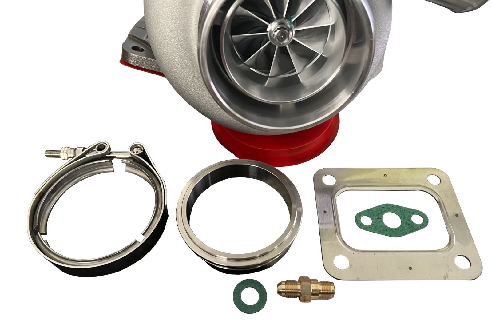 Jack Spania Racing GT3584RS billet wheel turbo with T3/T4 V-band turbine housing, anti-surge design, and .82 A/R for engine performance.