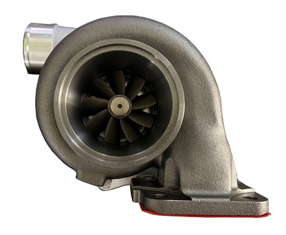 Jack Spania Racing GT3584RS billet wheel turbo with .82 A/R T3/T4 V-band turbine housing, anti-surge design for engine performance.