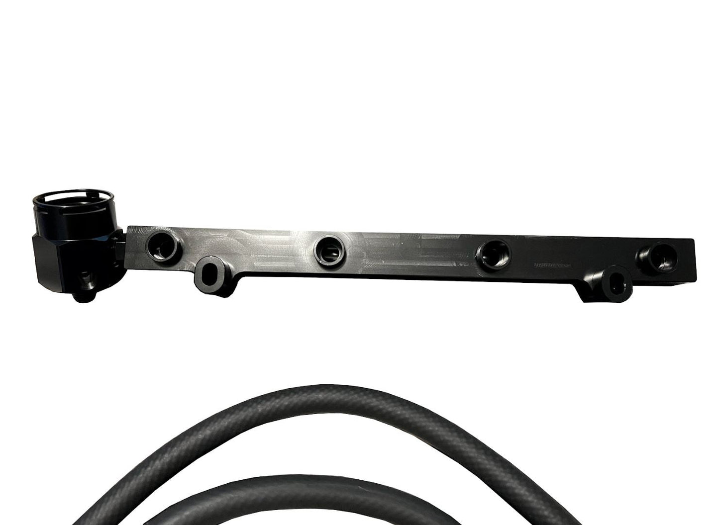 Jack Spania Racing billet aluminum high flow fuel rail upgrade kit for VW Audi 1.8T Golf A4 engine, showing polished fuel rail with fittings.