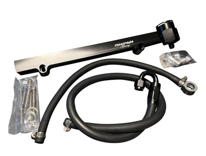 Billet aluminum high flow fuel rail upgrade kit for VW Audi 1.8T Golf A4 engine, by Jack Spania Racing, showing the fuel rail components.