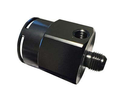 VW Audi 1.8T fuel pressure regulator FPR housing adapter for remote mount, compatible with Golf and Jetta, by Jack Spania Racing.
