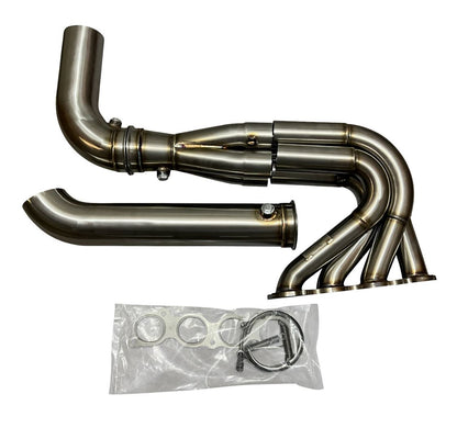 Jack Spania Racing hood fender exit forward lean race drag header for K20 and K24 Honda Acura K series swap, exhaust part.