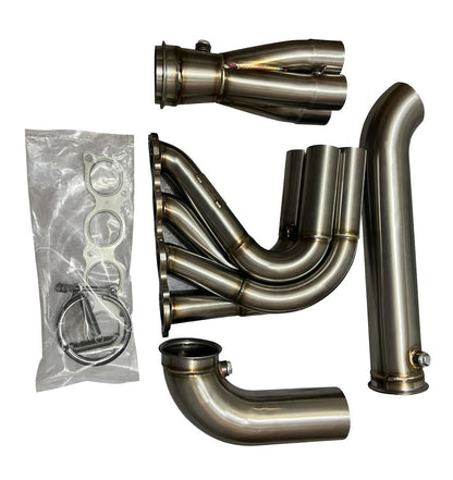 Honda Acura K-series swap hood fender exit forward lean race drag exhaust header by Jack Spania Racing, designed for K20 and K24 engines.