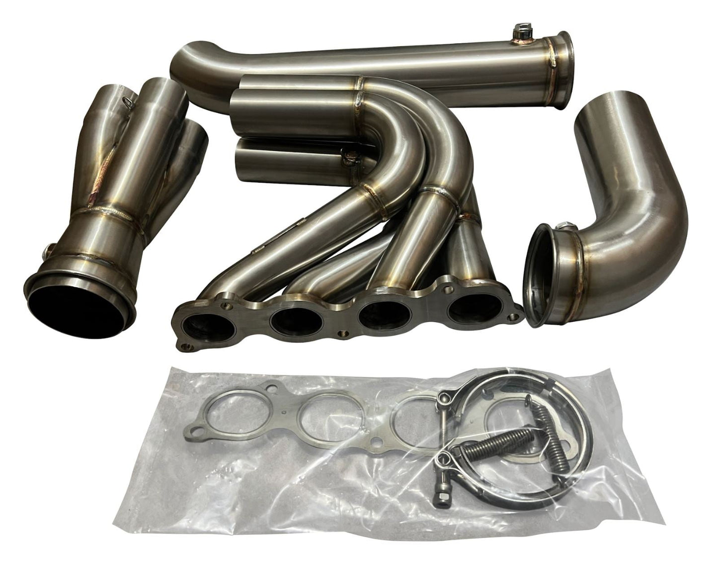 Honda Acura K-series swap exhaust header by Jack Spania Racing with hood fender exit, forward lean design for race and drag cars.