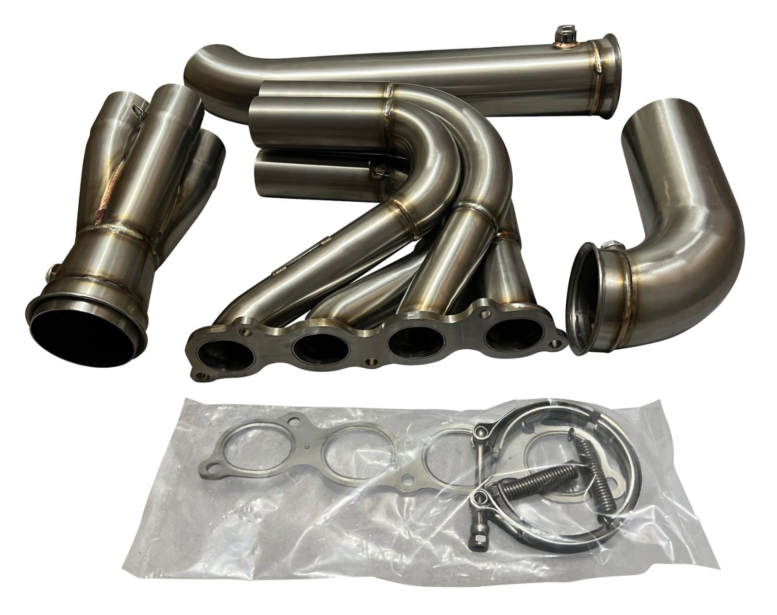 Honda Acura K-series swap exhaust header by Jack Spania Racing with hood fender exit, forward lean design for race and drag cars.
