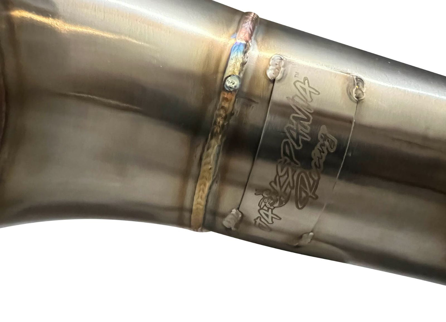 Honda Acura K-series swap exhaust header by Jack Spania Racing with hood fender exit, forward lean race drag design.