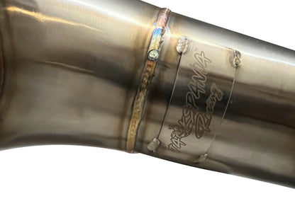 Honda Acura K-series swap exhaust header by Jack Spania Racing with hood fender exit, forward lean race drag design.