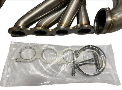 Honda Acura K-series swap exhaust header by Jack Spania Racing with hood fender exit for forward lean race drag application.
