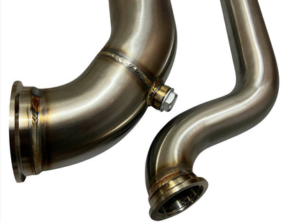 Jack Spania Racing BHD Series tear drop hood exit up pipe dump tube for top mount turbo engine, with hood guard.