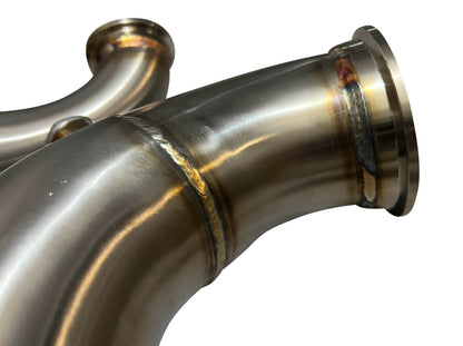 Jack Spania Racing BHD Series tear drop hood exit up pipe dump tube for top mount turbo manifold engine part.