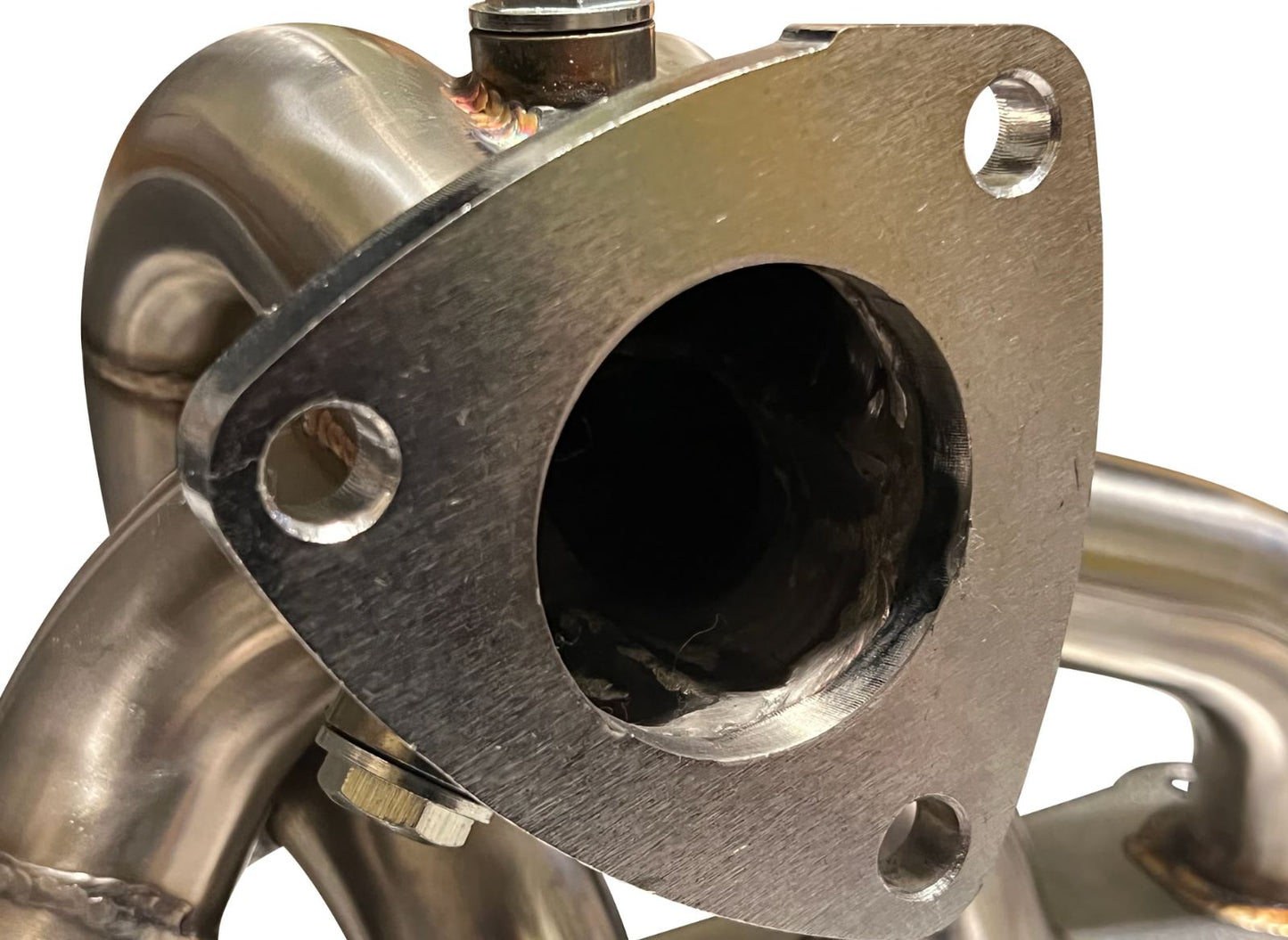 Jack Spania Racing Polaris Slingshot Ramhorn Race Exhaust Manifold with turbo and muffler, showing detailed metal components.