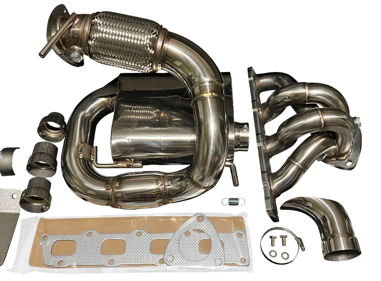 Jack Spania Racing Polaris Slingshot Ramhorn Race exhaust manifold with turbo muffler and header, designed for high-performance exhaust system.