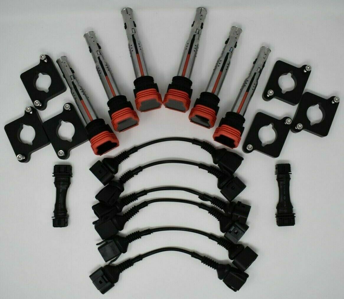 Audi 2.7T coil conversion harness and coilpack plates for S4 RS4 B5 engine, compatible with Jack Spania Racing ignition conversion kit.