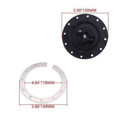 Jack Spania Racing replacement fuel cell gas tank filler cap with filler plate and fittings for engine fuel system.
