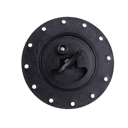 Jack Spania Racing replacement fuel cell gas tank filler cap with filler plate and fittings for engine fuel systems.