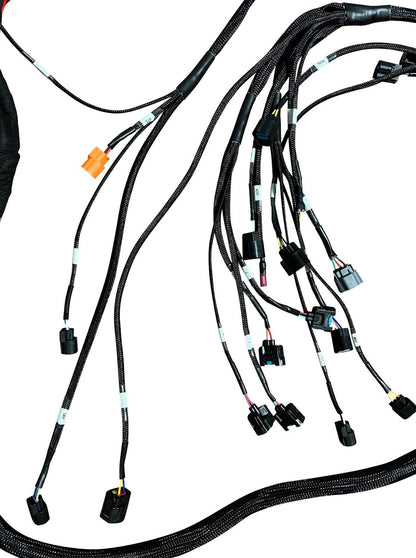 Jack Spania Racing K20 K24 K Series tucked engine harness for Honda Acura K swap, compatible with RSX 05-06, RHD and LHD vehicles.