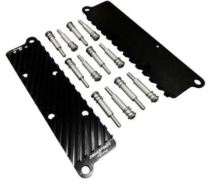 Jack Spania Racing 2.7T Conversion Coil Pack Hold Down Bracket Kit for Audi engine parts, showing metal brackets and mounting hardware.