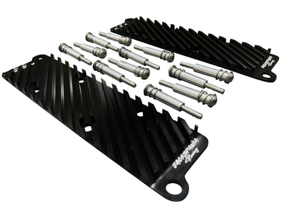 Jack Spania Racing 2.7T Conversion Coil Pack Hold Down Bracket Kit for Audi engine parts, shown mounted on engine.