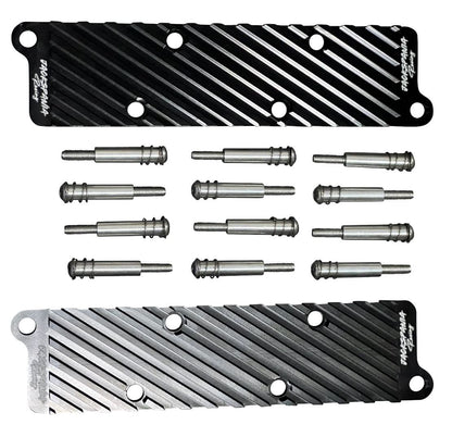 Jack Spania Racing 2.7T conversion coil pack hold down bracket kit for Audi engine parts, shown in a close-up view.