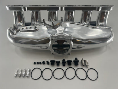 Center feed intake manifold fuel rail for BMW N54 engines, compatible with 135i, 335i, and 535i E90 models, by Jack Spania Racing.