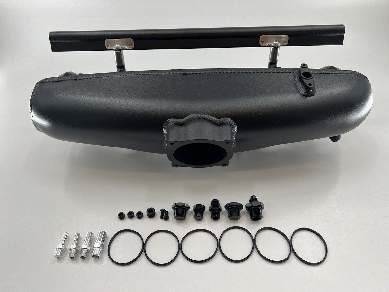 Center feed intake manifold fuel rail for BMW N54 engine, compatible with 135i, 335i, 535i E90, by Jack Spania Racing.