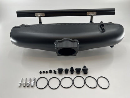 Center feed intake manifold fuel rail for BMW N54 engine, compatible with 135i, 335i, 535i E90, by Jack Spania Racing.