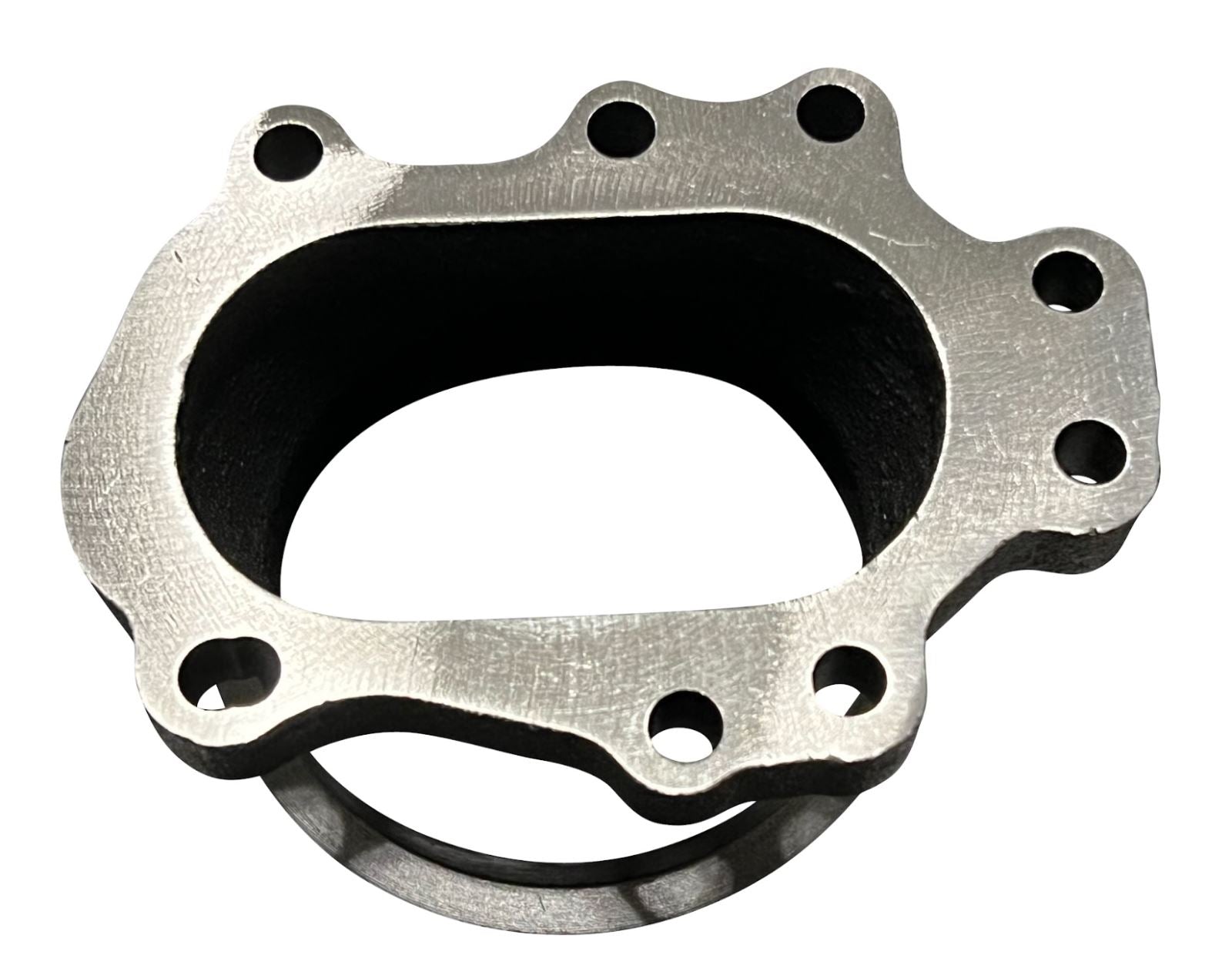 Jack Spania Racing GT25 GT28 3-inch to 8-bolt V-band turbo exhaust flange adapter for engine upgrades.