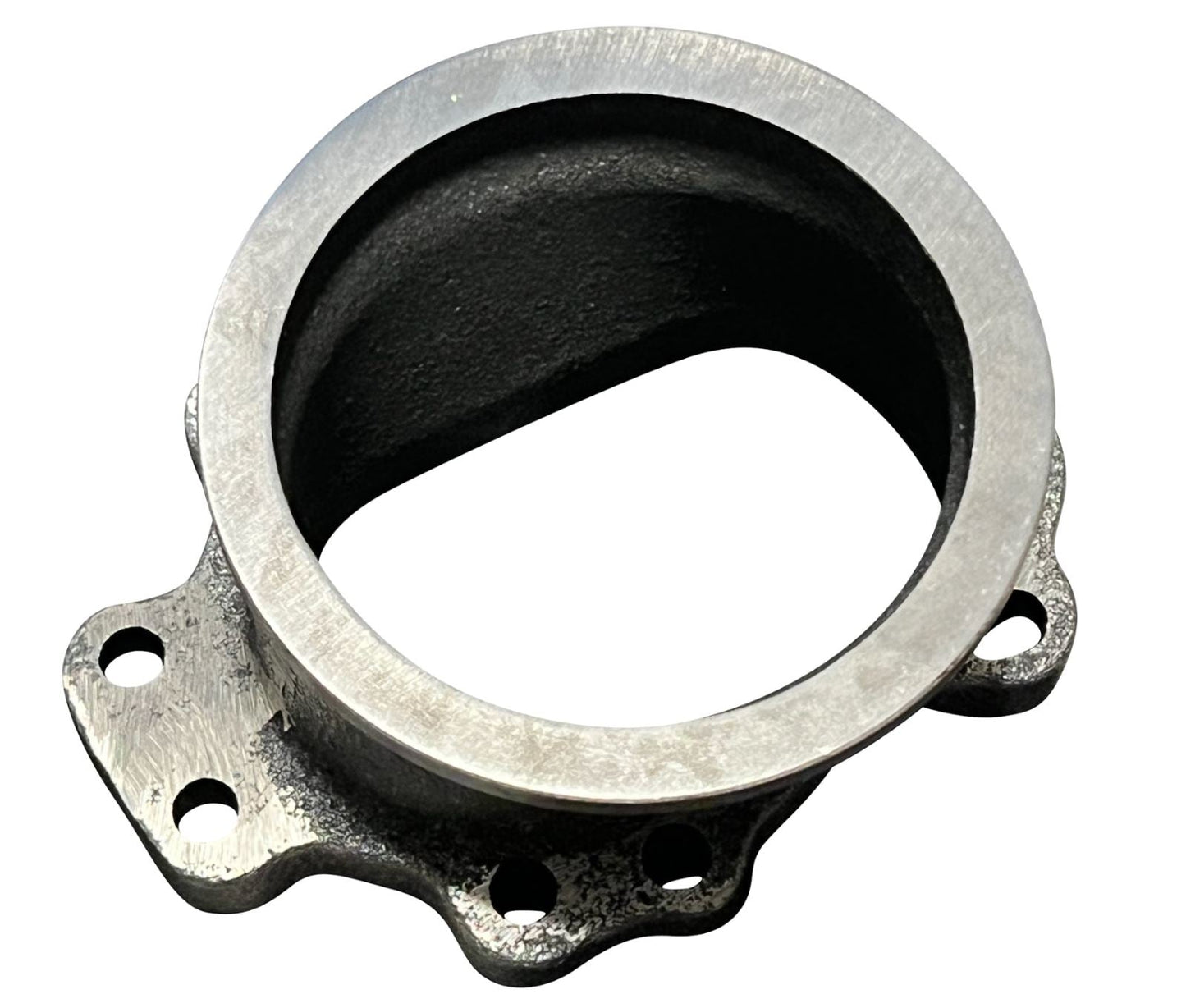 Jack Spania Racing GT25 GT28 3-inch to 8-bolt V-band turbo exhaust flange adapter for engine performance applications.