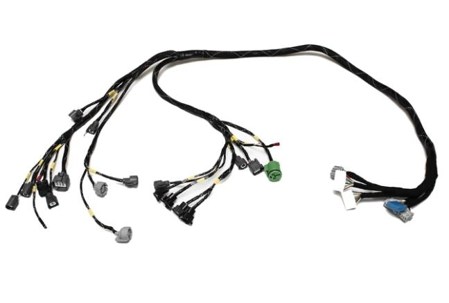 H Series Tucked Engine Harness Kit for Honda Acura EK 99-00 by Jack Spania Racing, showing detailed engine wiring components.