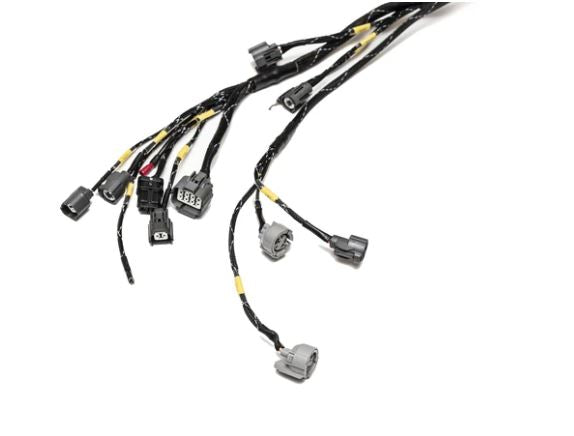 Honda Acura EK H Series Tucked Engine Harness Kit by Jack Spania Racing, showing the neatly organized engine wiring harness.