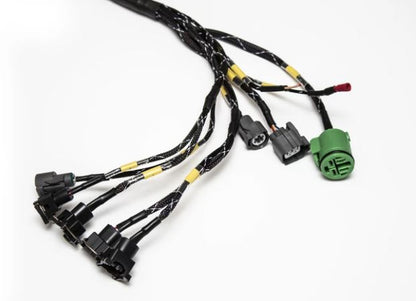 Jack Spania Racing H Series Tucked Engine Harness Kit for Honda Acura EK 99-00, close-up of the engine wiring harness.