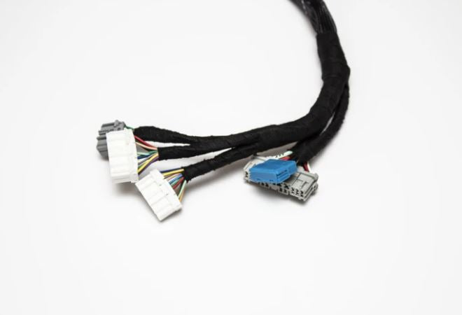 Honda Acura EK H Series tucked engine harness kit by Jack Spania Racing, showing detailed wiring and connectors for engine installation.