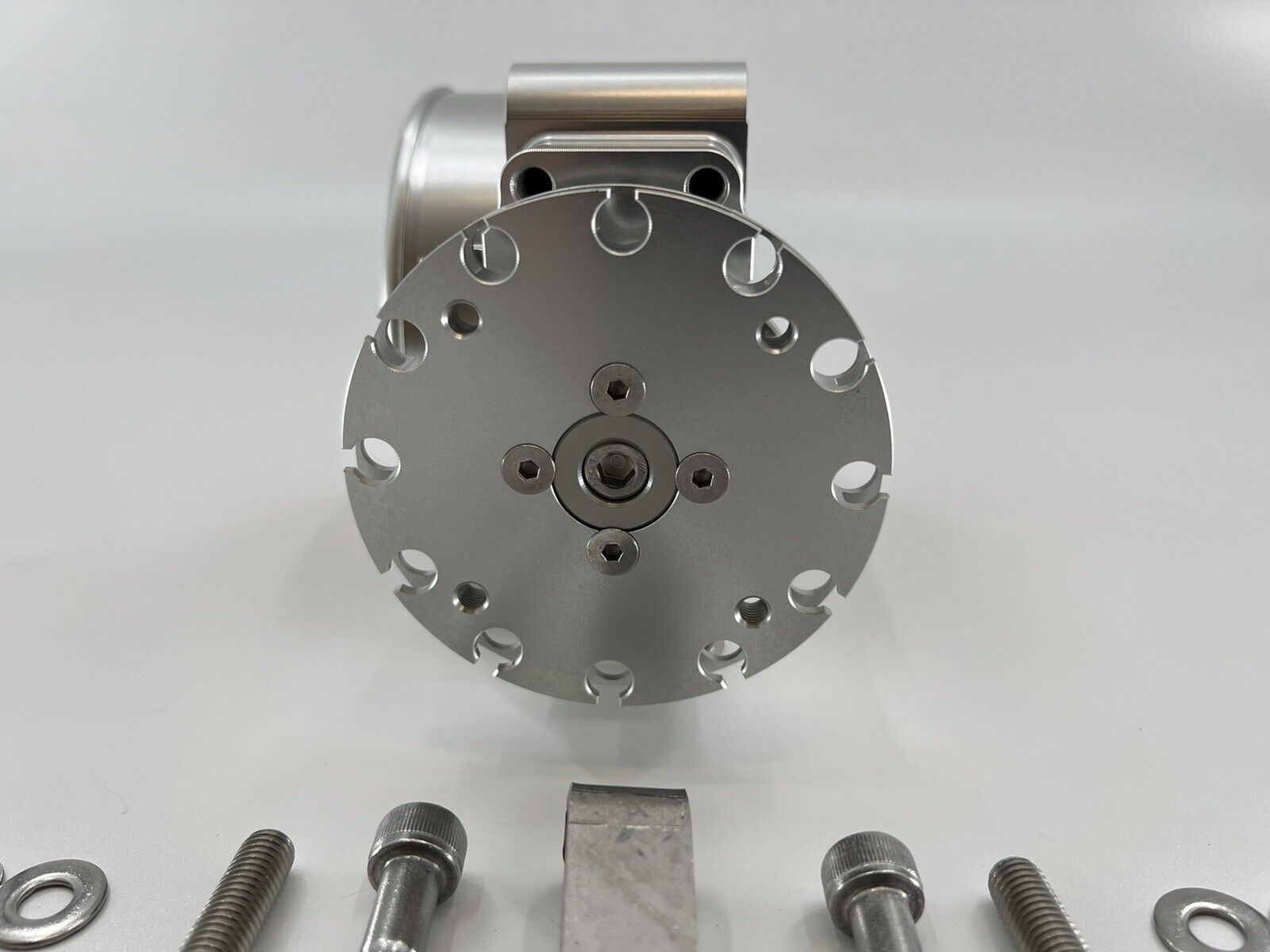 Jack Spania Racing 90mm throttle body with 4-inch hose coupling adapter for engine inlet, high-performance automotive part.