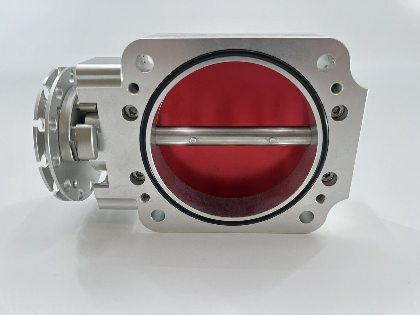 Jack Spania Racing 90mm throttle body with 4-inch hose coupling adapter and inlet for engine performance applications.