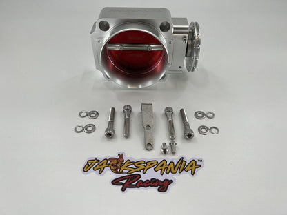 Jack Spania Racing 90mm throttle body with 4-inch hose coupling adapter for engine performance and air intake systems.