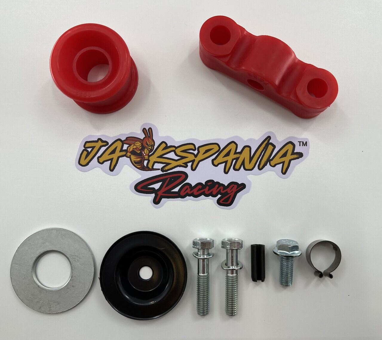 Jack Spania Racing polyurethane poly shifter bushings for EG, EK, Si, Type R, B Series suspension upgrade, shown in the image.