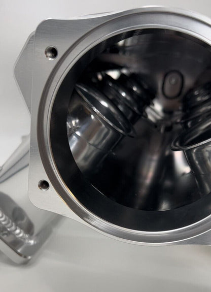 GM Chevrolet LS fabricated intake manifold and throttle body for LS3 L92 engines, from Jack Spania Racing, with detailed engine parts.