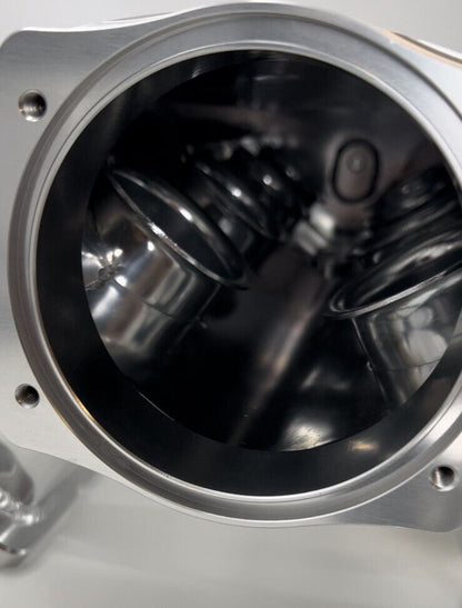 GM Chevrolet LS fabricated intake manifold and throttle body for LS3 L92 engines, by Jack Spania Racing, with visible engine components.