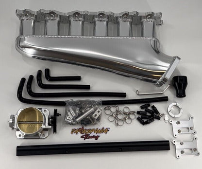 Jack Spania Racing RB25DET intake manifold, fuel rail, and 90mm Skyline throttle body engine parts for RB25 engine upgrade.