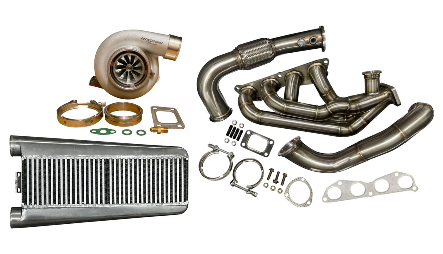 Jack Spania Racing K Series K20 K24 dual ball bearing turbo sidewinder manifold and intercooler for exhaust performance.