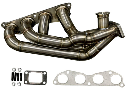 Jack Spania Racing K Series K20 K24 dual ball bearing turbo sidewinder exhaust manifold with intercooler, high-performance automotive parts.