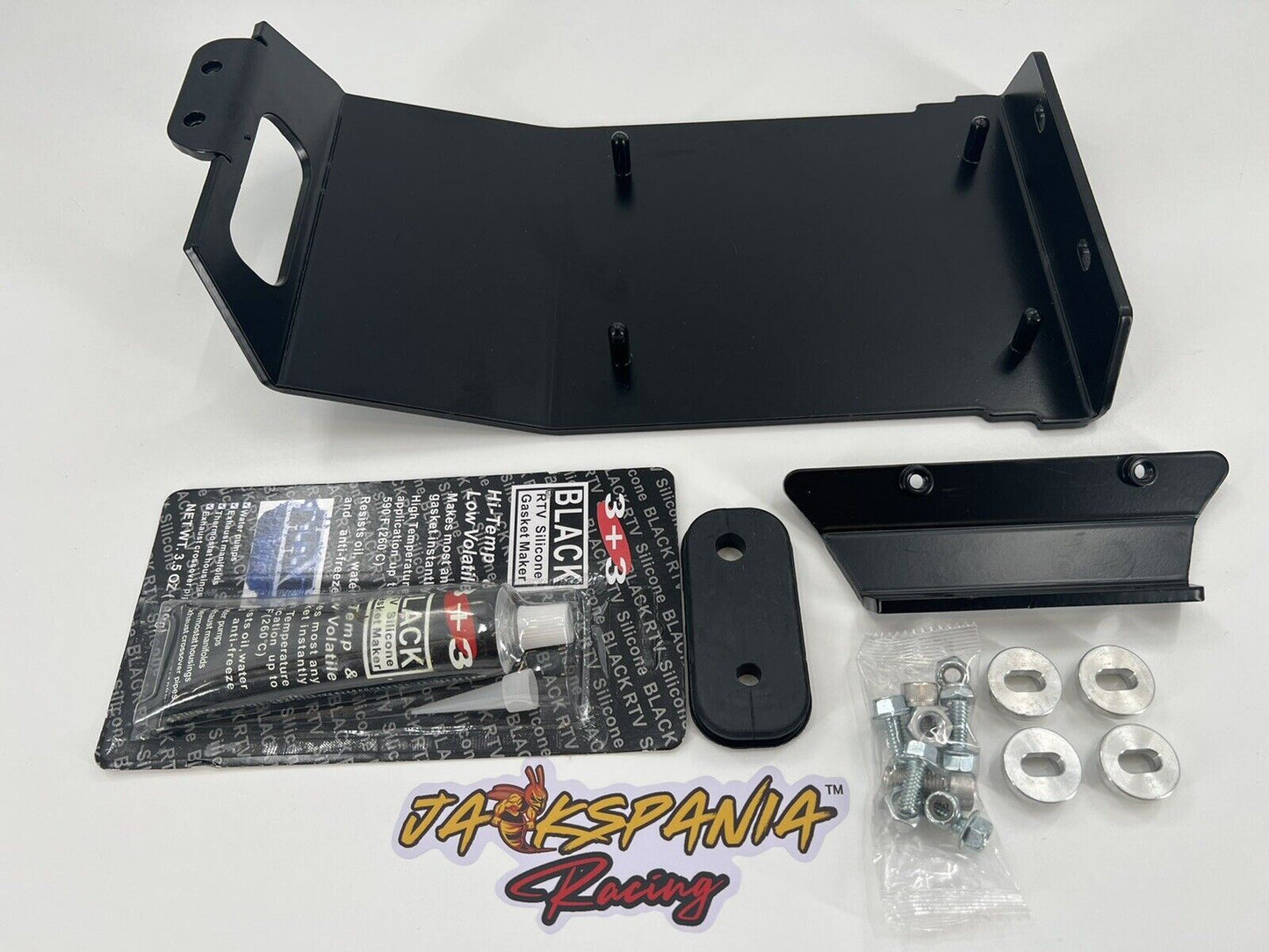 Jack Spania Racing RSX mounting kit for Honda Acura Civic and Integra K Swap transmission parts, shown with mounting hardware.