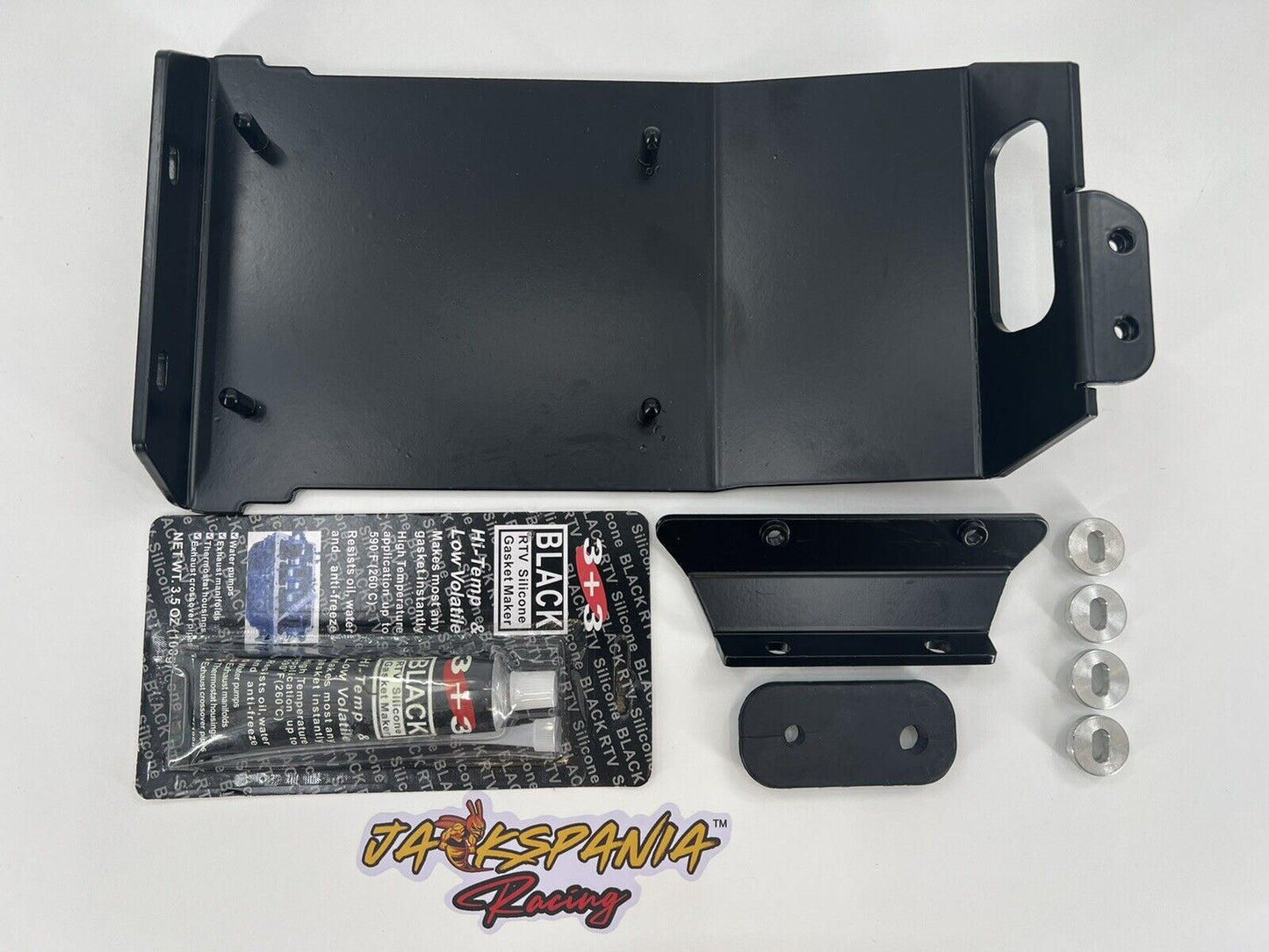 Jack Spania Racing RSX mounting kit for Honda Acura EG EK DC2 K Swap Civics and Integras, showing mounting hardware and transmission parts.