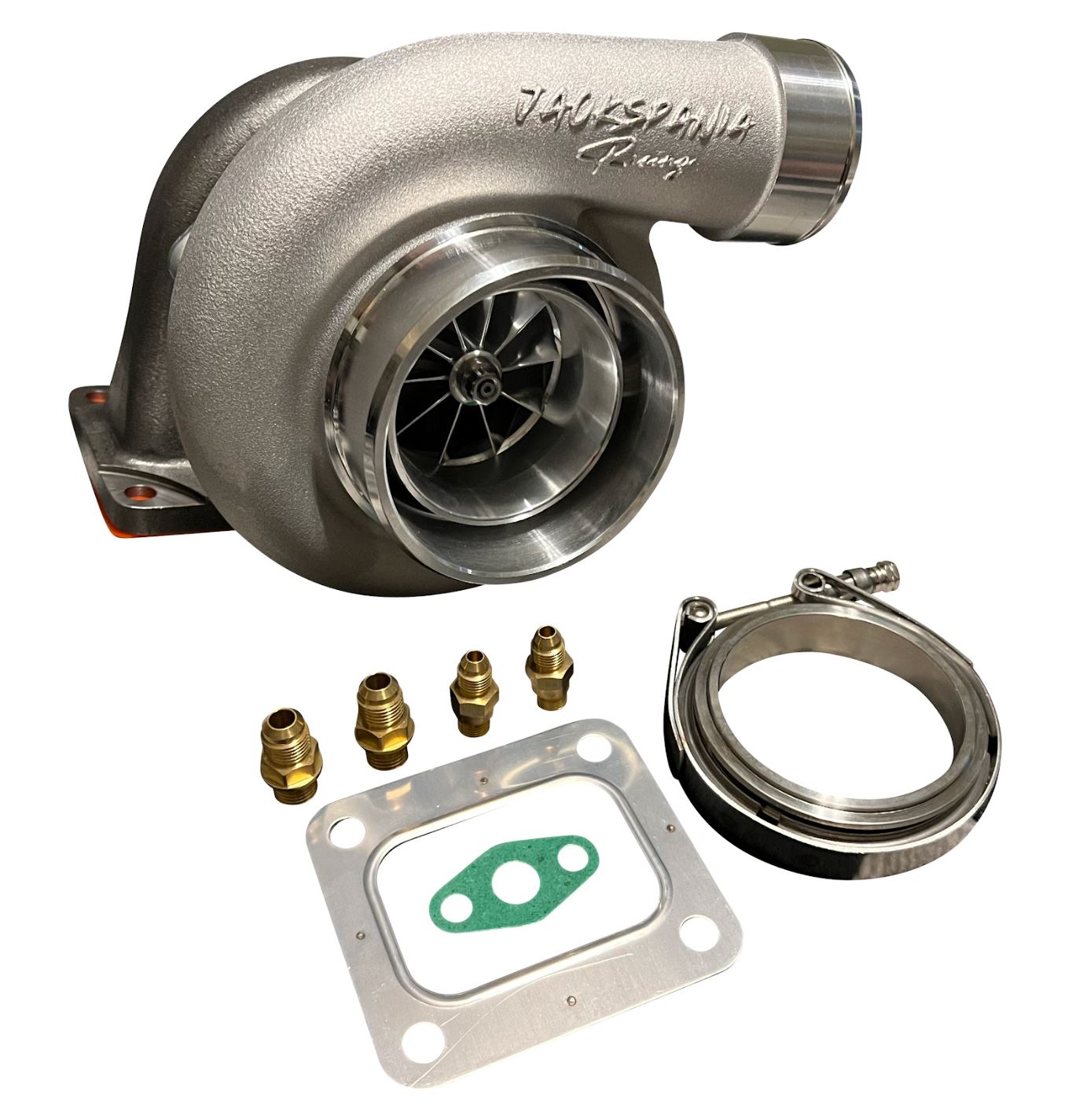 GTX3582R GT35 T4 .82AR turbine housing for engine upgrade, featuring dual ceramic ball bearings by Jack Spania Racing.