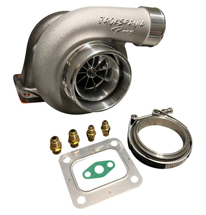 GTX3582R GT35 T4 .82AR turbine housing for engine upgrade, featuring dual ceramic ball bearings by Jack Spania Racing.
