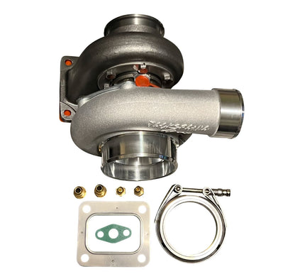 GTX3582R GT35 T4 .82AR turbine housing with dual ceramic ball bearings, designed for high-performance engine tuning by Jack Spania Racing.